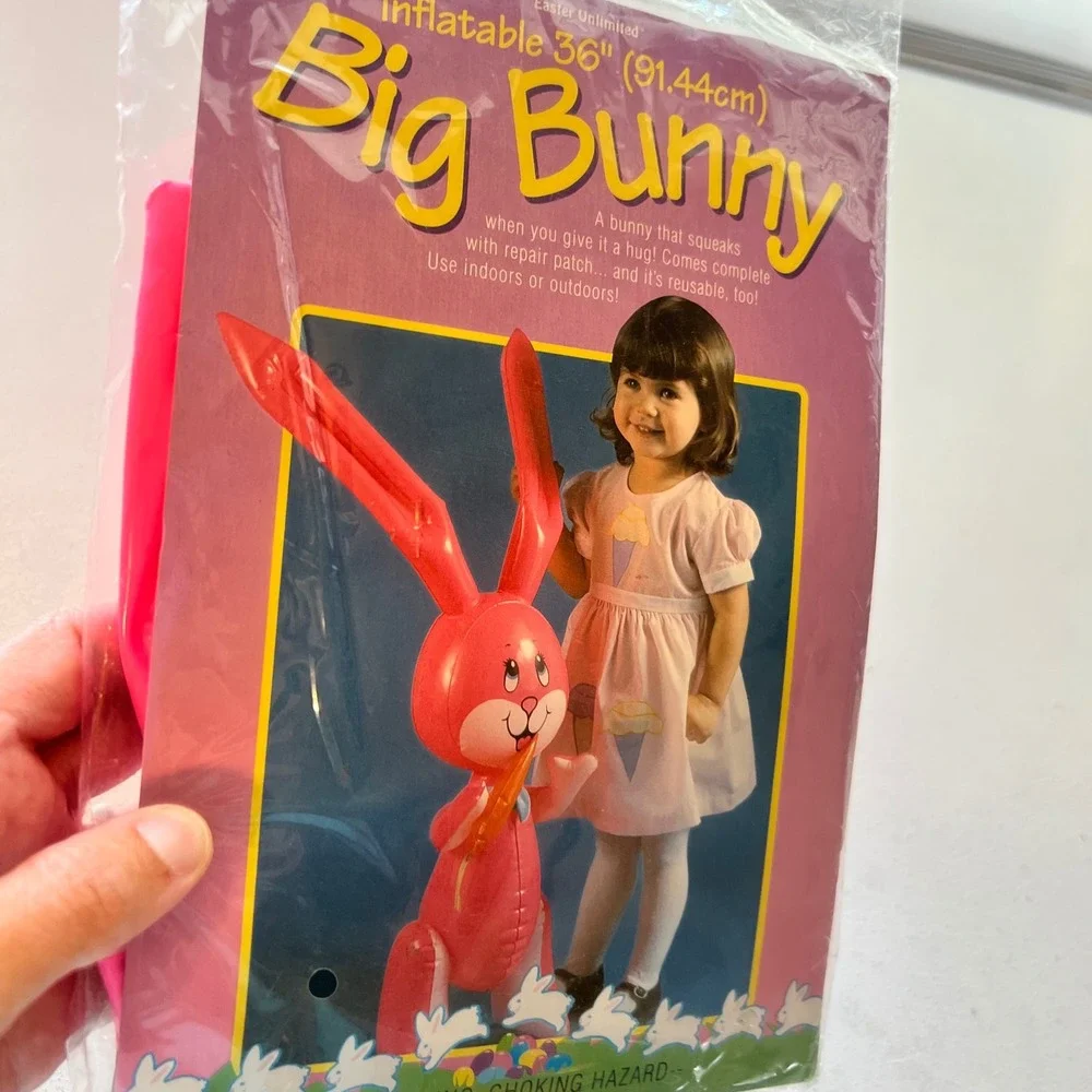 Vintage Easter Unlimited Inflatable Big Bunny 36 Inch Pink Squeaks Blow Up Toy